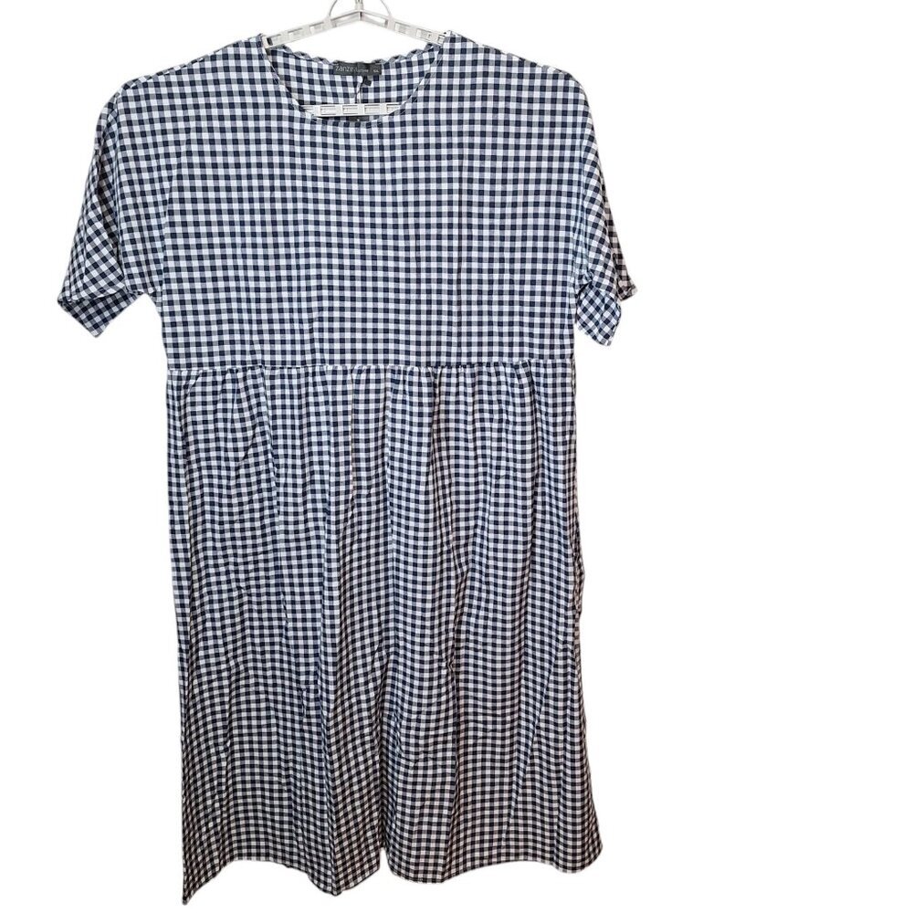 Zanzea Black White Gingham Casual Dress 5XL Granny Core Comfort Pullover NWT